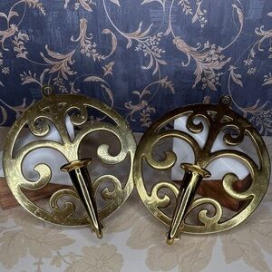 Vintage Estate Virginia Metalcrafters Heavy Brass Sconces: Tree of Life Pair